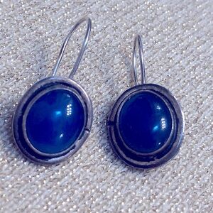 Sterling Silver Earrings & Shiny Blue Lapis! Handmade Vintage Gift! Grad gift